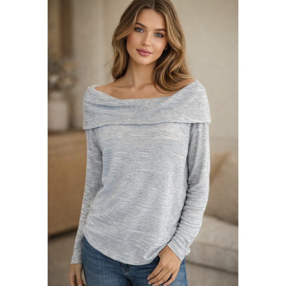 Dolan sz MP M PETITE grey ribbed Cowl Neck Sweater USA winter warm grey casual